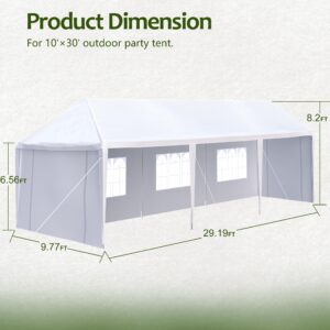 KELRIA 10'x30' Outdoor Canopy Tent, Outdoor Party Tent Wedding Birthday Tents with 5 Removable Sidewalls, Gazebo w/Transparent Windows Outside Gazebo Event Tent for Garden Patio and Backyard, White