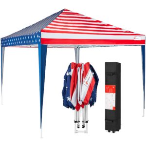 best choice products 10x10ft pop up canopy outdoor portable folding instant lightweight gazebo shade tent w/adjustable height, wind vent, carrying bag - american flag