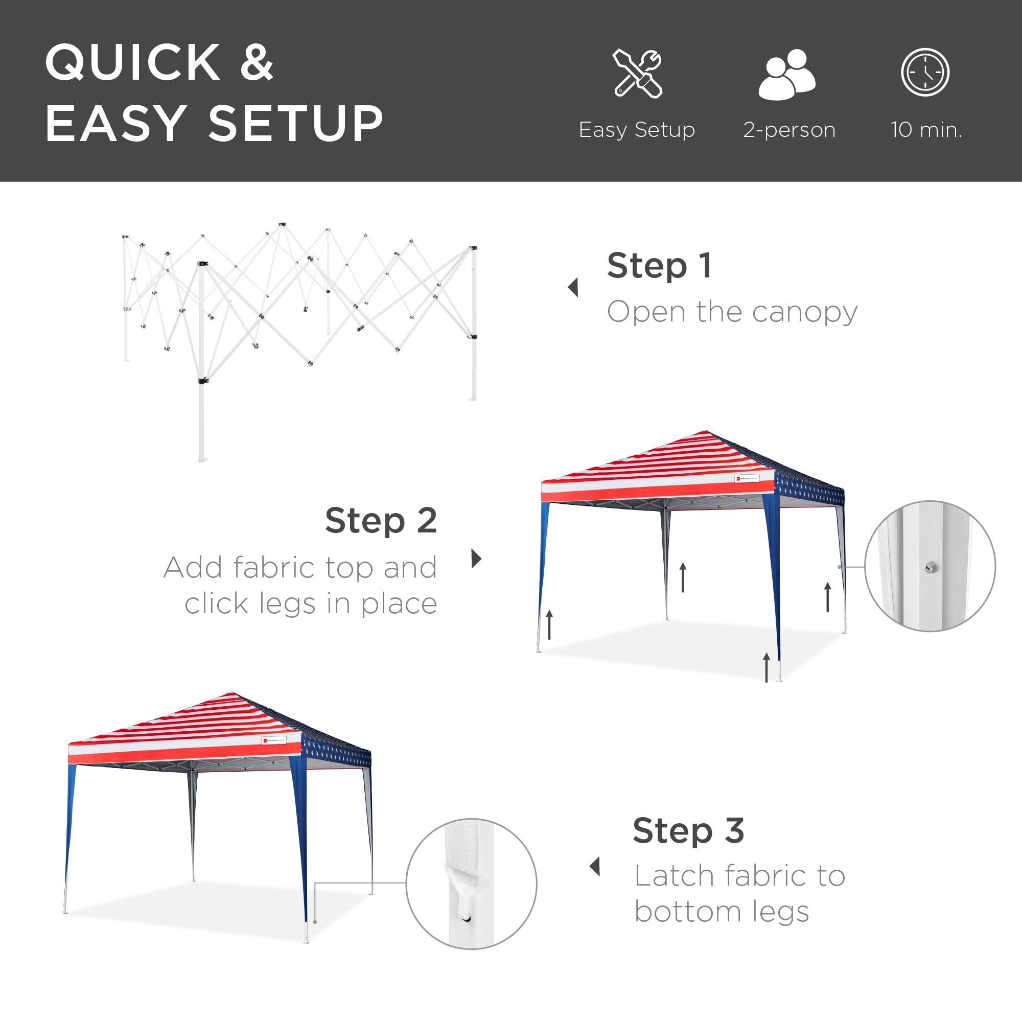 Best Choice Products 10x10ft Pop Up Canopy Outdoor Portable Folding Instant Lightweight Gazebo Shade Tent w/Adjustable Height, Wind Vent, Carrying Bag - American Flag