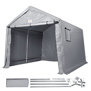 vevor portable shed outdoor storage shelter, 7x12x7.36 ft heavy duty instant storage tent tarp sheds with roll-up zipper door and ventilated windows for motorcycle, bike, garden tools