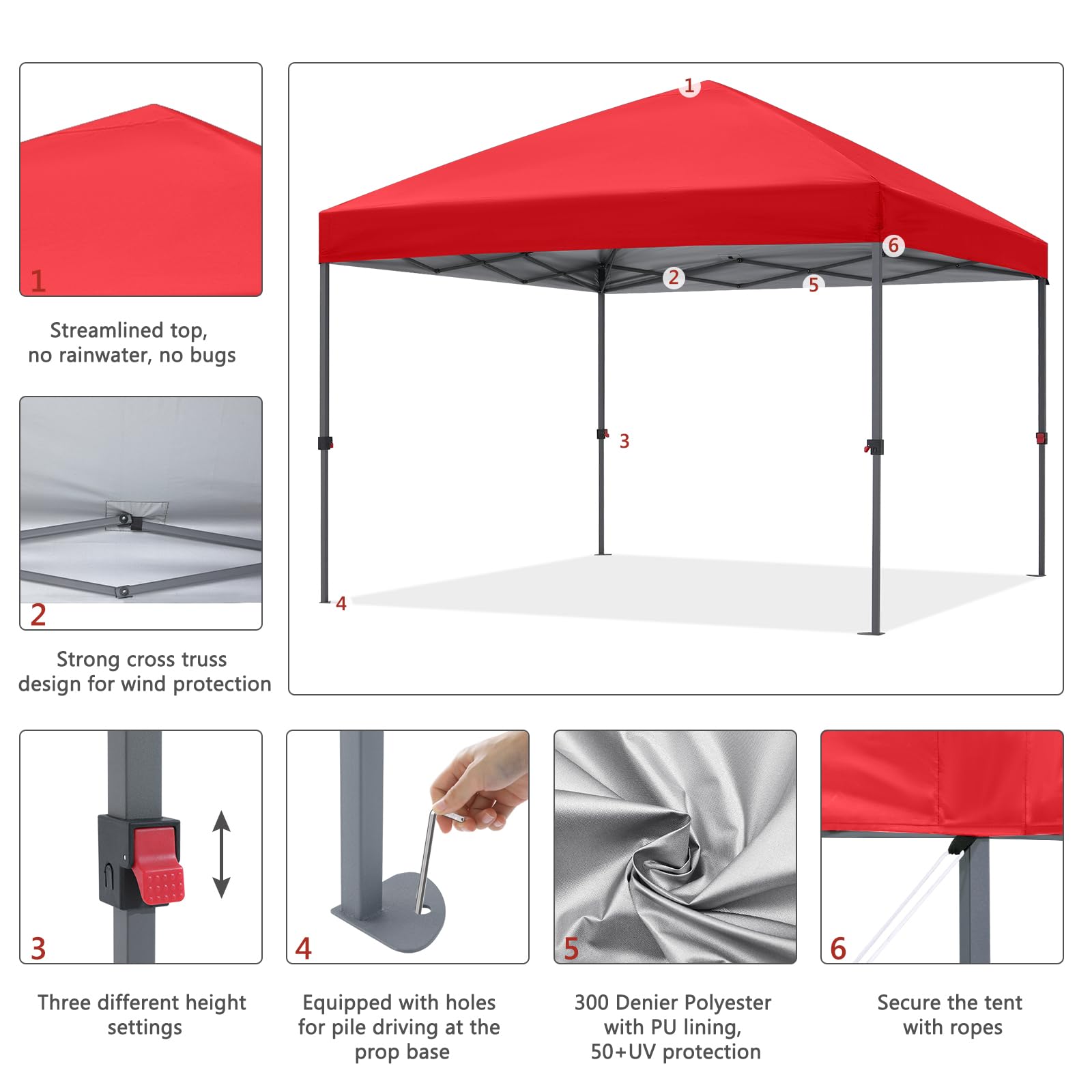 ABCCANOPY Durable Easy Pop up Canopy Tent 10x10, Red