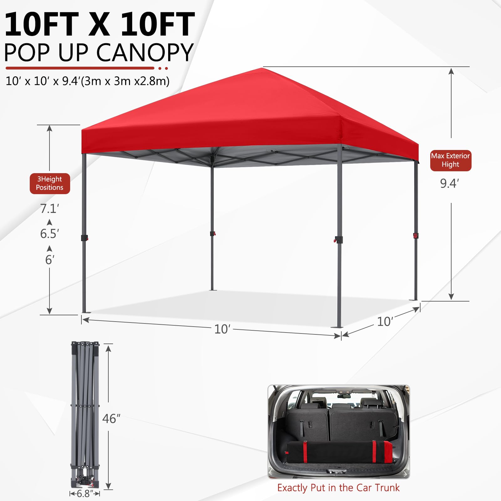 ABCCANOPY Durable Easy Pop up Canopy Tent 10x10, Red