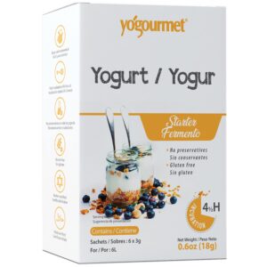 yogourmet yogurt starter (6 pack) - make yogurt at home - starter culture - all natural, gluten free, kosher, halal - 3 g sachets