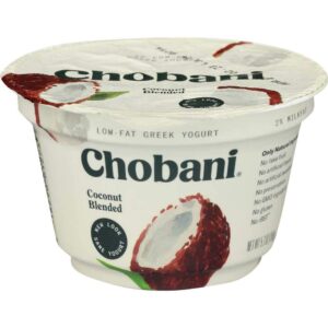 chobani low fat coconut blended greek yogurt, 5.3 ounce -- 12 per case