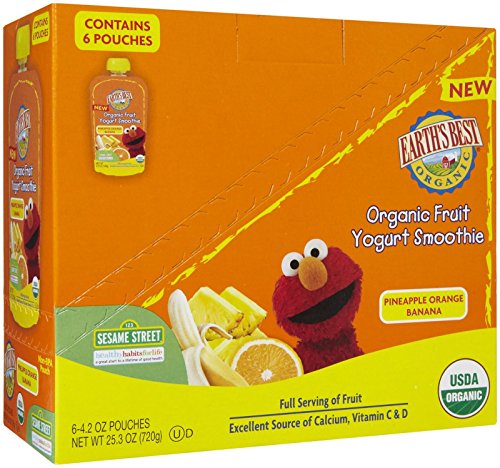 Earth's Best Sesame Street Fruit Yogurt Smoothies - Pineapple Banana Orange - 4.2 oz - 6 pk