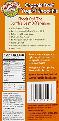 Earth's Best Sesame Street Fruit Yogurt Smoothies - Pineapple Banana Orange - 4.2 oz - 6 pk