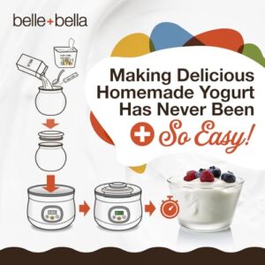 Belle + Bella Non-Dairy Vegan Yogurt Starter - Gluten Free, No Added Sugar, Non GMO - Makes 4 Quarts Vegan Yogurt - 2 Billion Live Cultures - Mix with Any Dairy Free or Dairy Milk - 1 Box