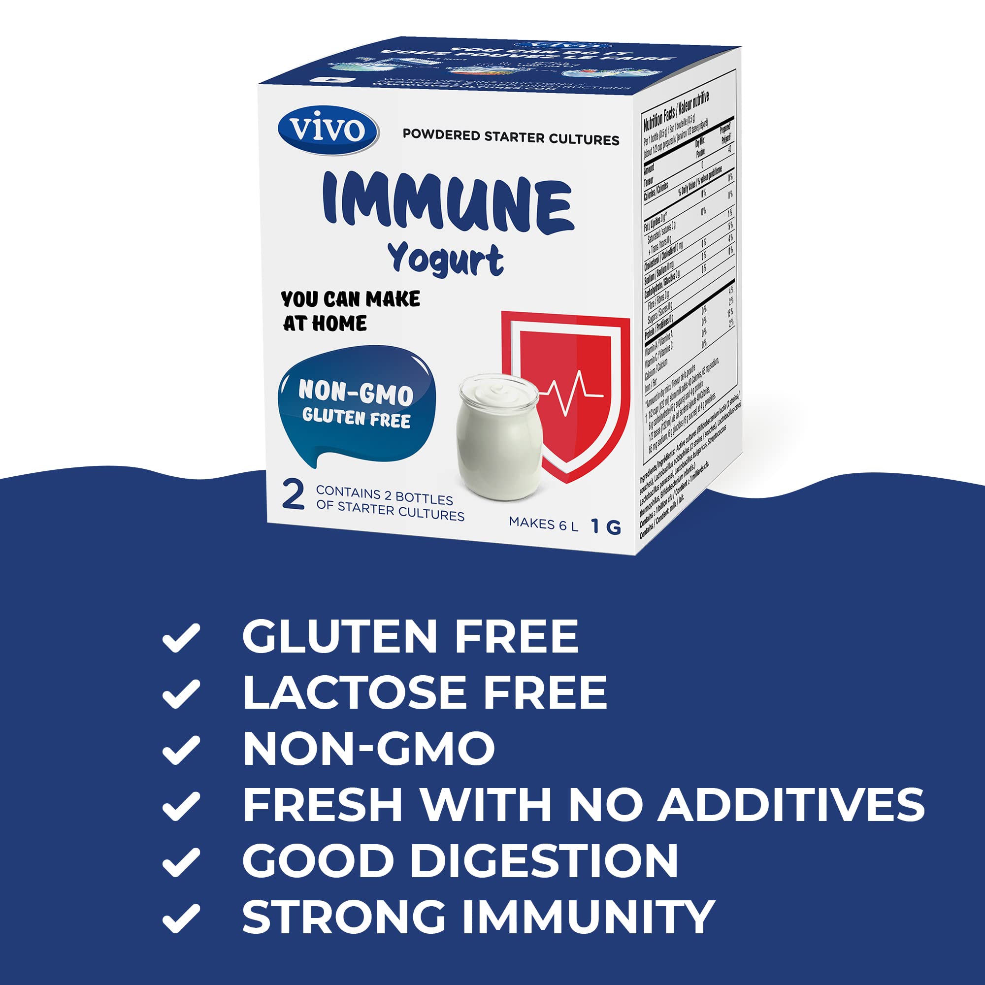 VIVO Immune Yogurt Starter/Natural (5 Boxes) Makes up to 30 quarts of Yogurt