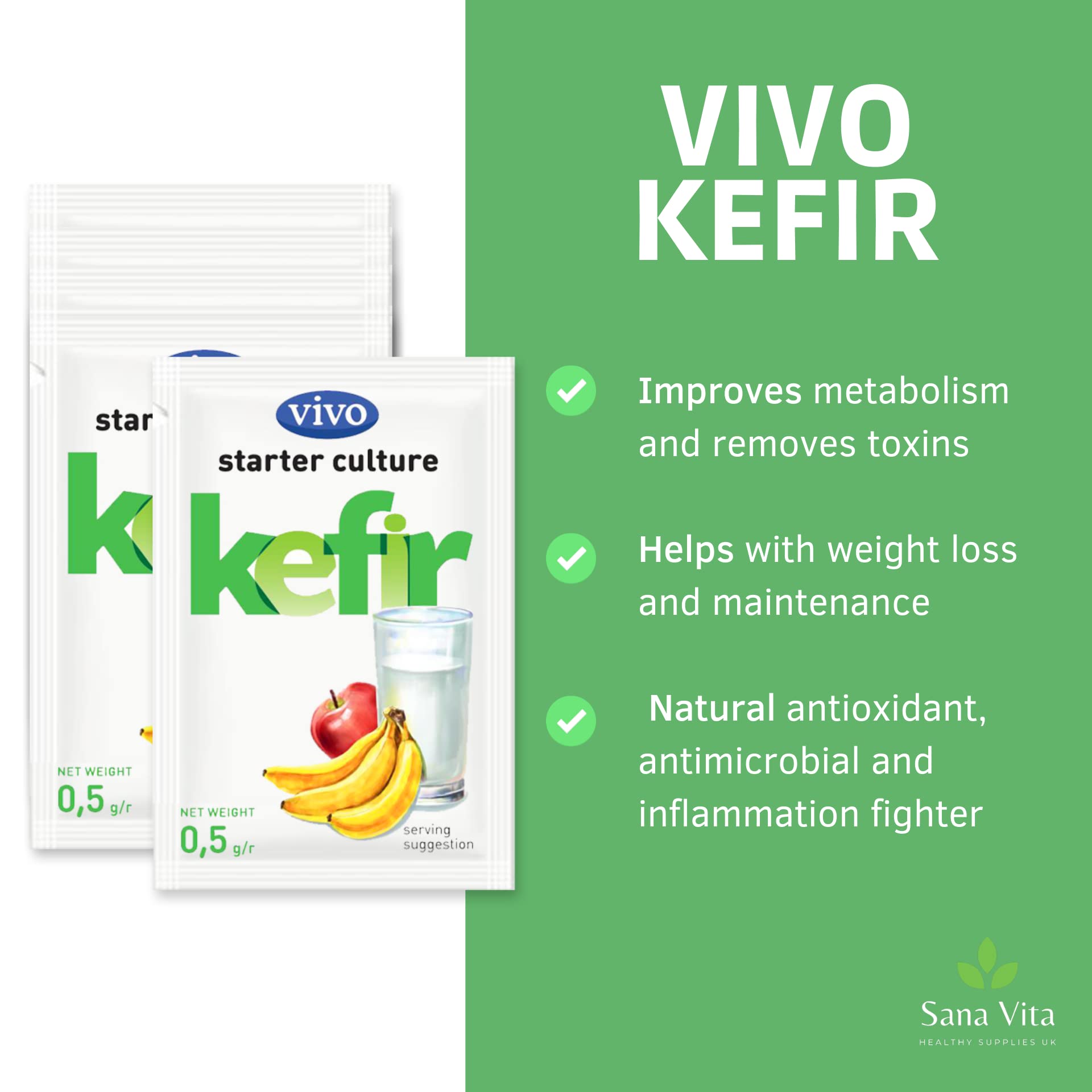 VIVO Kefir Starter (5 boxes) Makes up to 30 quarts of kefir