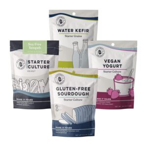 cultures for health "worry free" bundle | starters for gluten free sourdough, vegan yogurt, water kefir, & soy free tempeh | alternatives for dietary needs | diy gift set for healthy lifestyle