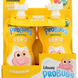 Lifeway Strawnana Organic Probugs Whole Milk Kefir, 3.5 Fluid Ounce - 4 count per pack - 6 packs per case.