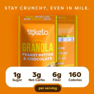 Kiss My Keto Granola Cereal – Peanut Butter Chocolate Keto Granola Low Carb Cereal (2g-Net) Low Sugar Granola (1g) – Grain Free Granola Keto Cereal, Gluten Free Granola – Keto Nut Granola for Yogurt 2pk