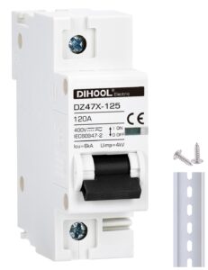 dihool miniature circuit breaker 120 amp dc solar disconnect switch 12-240v for pv solar, ups, rv battery, din rail mount, overload protection, ac dc universal