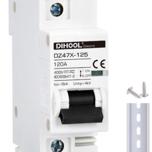 DIHOOL Miniature Circuit Breaker 120 Amp dc solar disconnect switch 12-240V for PV Solar, UPS, RV Battery, DIN Rail Mount, Overload Protection, AC DC universal