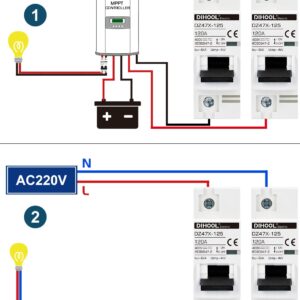 DIHOOL Miniature Circuit Breaker 120 Amp dc solar disconnect switch 12-240V for PV Solar, UPS, RV Battery, DIN Rail Mount, Overload Protection, AC DC universal