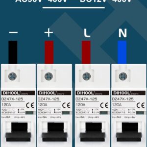 DIHOOL Miniature Circuit Breaker 120 Amp dc solar disconnect switch 12-240V for PV Solar, UPS, RV Battery, DIN Rail Mount, Overload Protection, AC DC universal