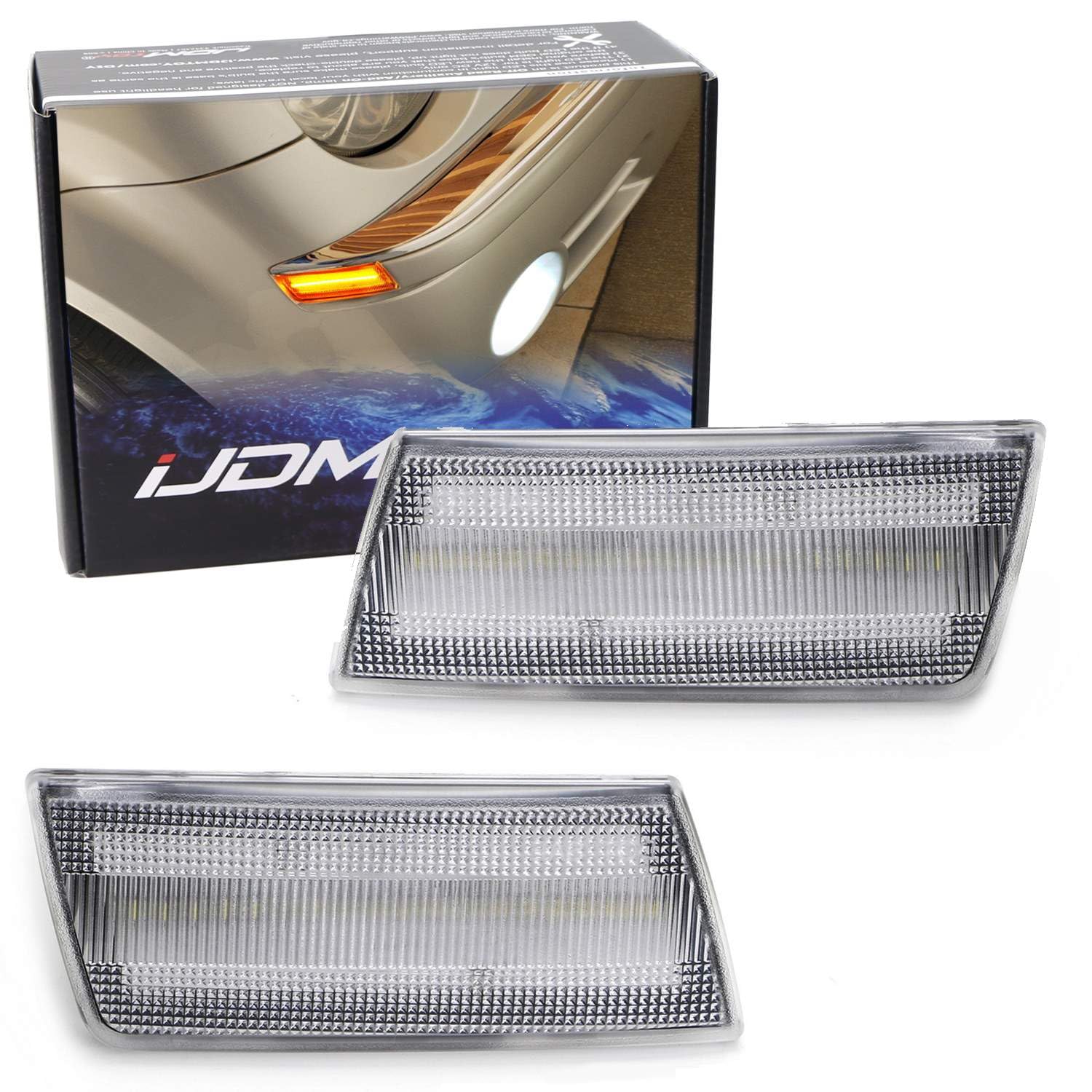 iJDMTOY Clear Lens Amber Full LED Front Side Marker Light Kit Compatible with 2005-10 Chrysler 300, Powered by 45-SMD LED, Replace OEM Sidemarker Lamps