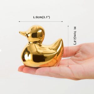 TQUPT Home Decor Golden Ceramic Duck Figurines, Home Decor Animal Sculptures and Statues Handmade Artware Decor, Mini Duck