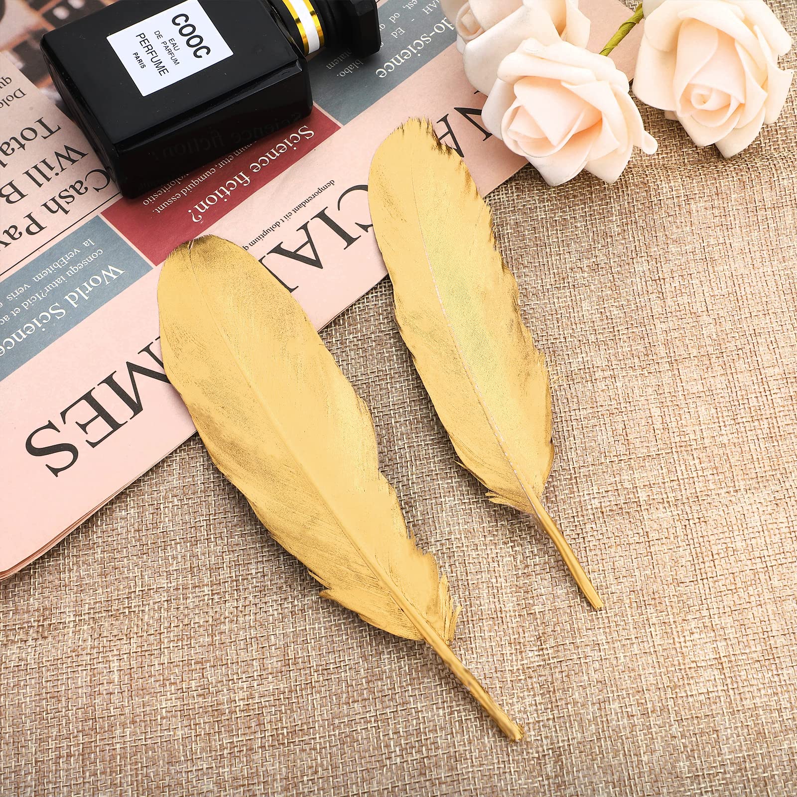 HaiMay 80 Pieces Gold Feathers for Craft Wedding Home Party Decorations, 6-8 Inches Goose Feathers Gold Craft Feathers