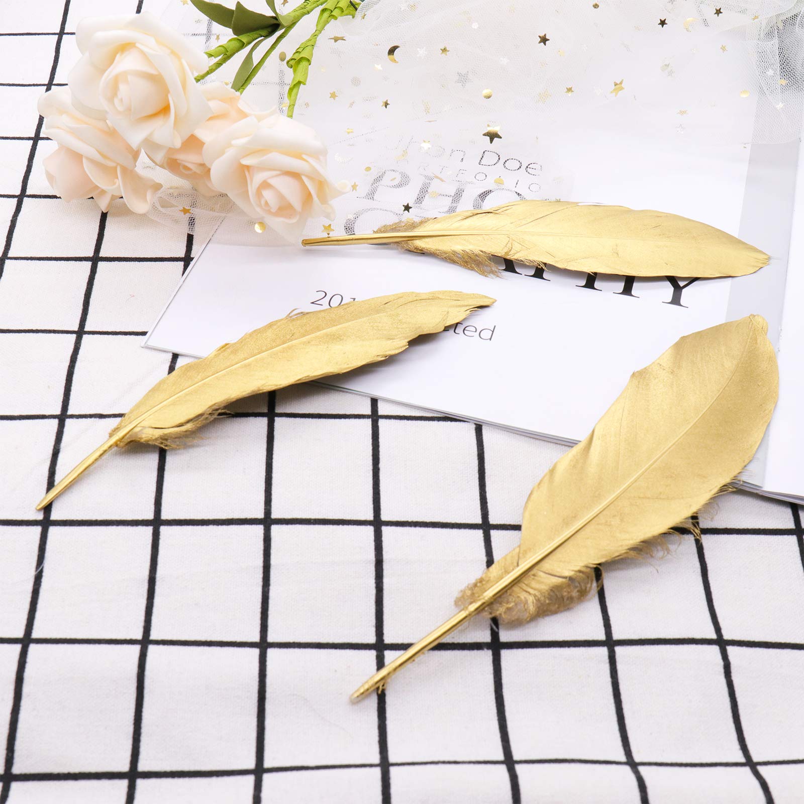 HaiMay 80 Pieces Gold Feathers for Craft Wedding Home Party Decorations, 6-8 Inches Goose Feathers Gold Craft Feathers