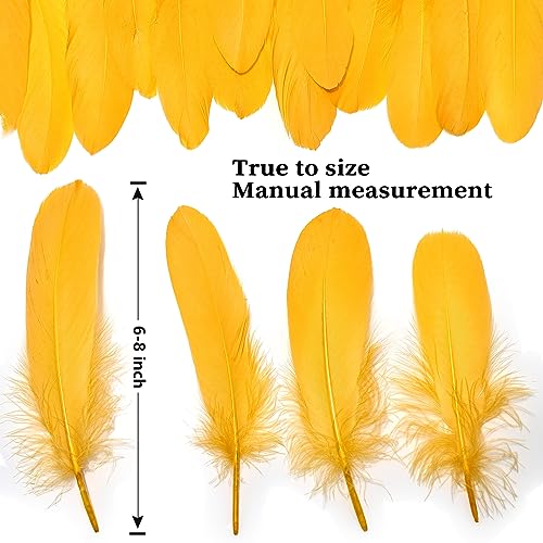 FeelfunFeather 120pcs Golden Yellow Goose Feathers 6-8 Inch 15-20cm Decorative Natural Goose Nagoire Feather Bulk for DIY Crafts Cosplay Wedding Party Christmas Halloween Home Decoration