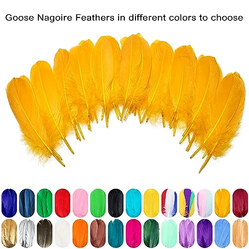 FeelfunFeather 120pcs Golden Yellow Goose Feathers 6-8 Inch 15-20cm Decorative Natural Goose Nagoire Feather Bulk for DIY Crafts Cosplay Wedding Party Christmas Halloween Home Decoration