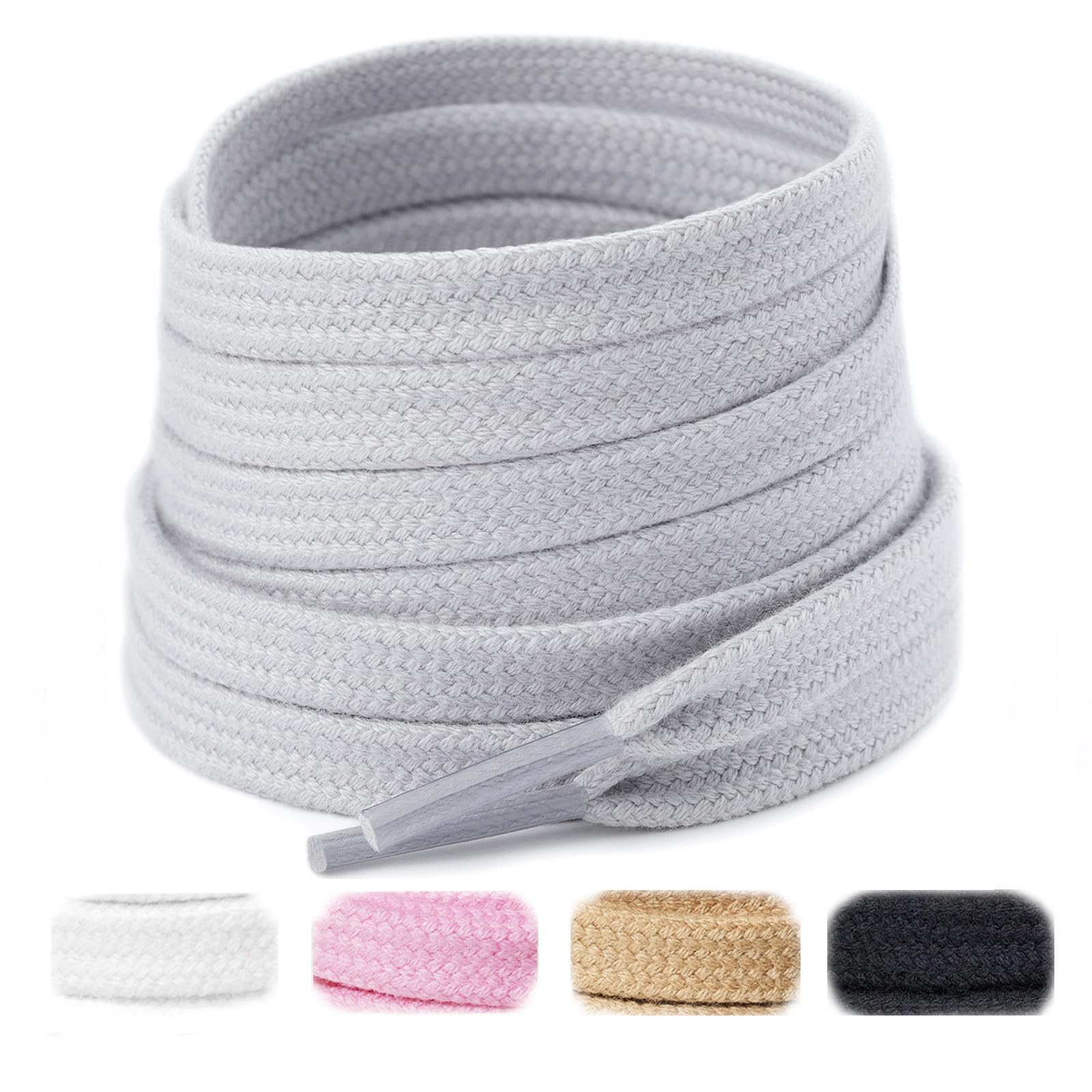 Handshop Wide Flat Athletic Shoelaces 5/16"(2 Pair) - Shoe Laces for Sneakers and Casual Shoes Replacements Grey 47 inch (120cm)