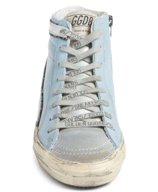 Golden Goose Women's Light Blue Leather Slide High Top Sneakers (us_footwear_size_system, adult, women, numeric, medium, numeric_6)