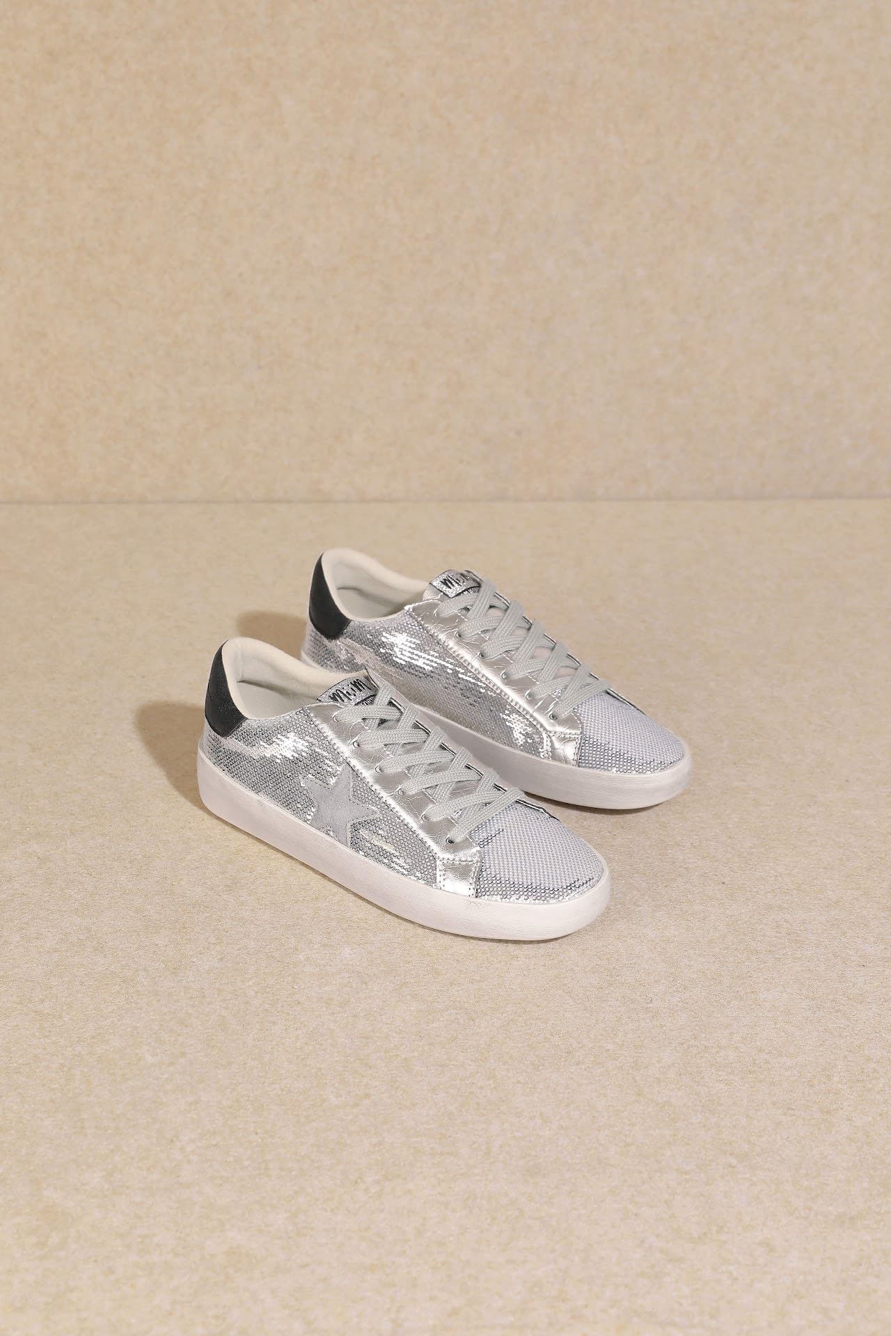 Mi.iM Brady Rubber Sole Lace-up Rhinestone Glitter Leather Suede Star Sneakers (8.5, Silver)