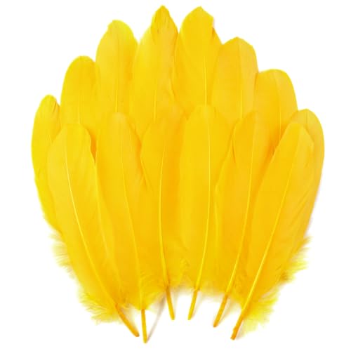 THARAHT 120pcs Golden Yellow Goose Feathers Natural bulk 6-8 inch 15-20cm for Crafts DIY Cosplay Wedding Party Halloween Decoration Goose Nagoire Feathers