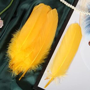 THARAHT 120pcs Golden Yellow Goose Feathers Natural bulk 6-8 inch 15-20cm for Crafts DIY Cosplay Wedding Party Halloween Decoration Goose Nagoire Feathers