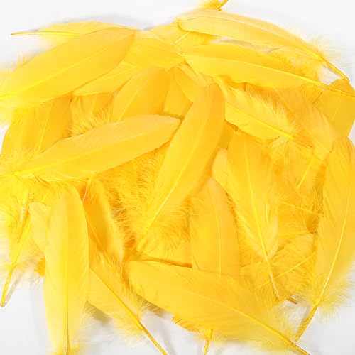 THARAHT 120pcs Golden Yellow Goose Feathers Natural bulk 6-8 inch 15-20cm for Crafts DIY Cosplay Wedding Party Halloween Decoration Goose Nagoire Feathers