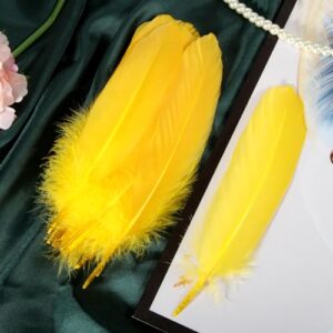 THARAHT 120pcs Golden Yellow Goose Feathers Natural bulk 6-8 inch 15-20cm for Crafts DIY Cosplay Wedding Party Halloween Decoration Goose Nagoire Feathers