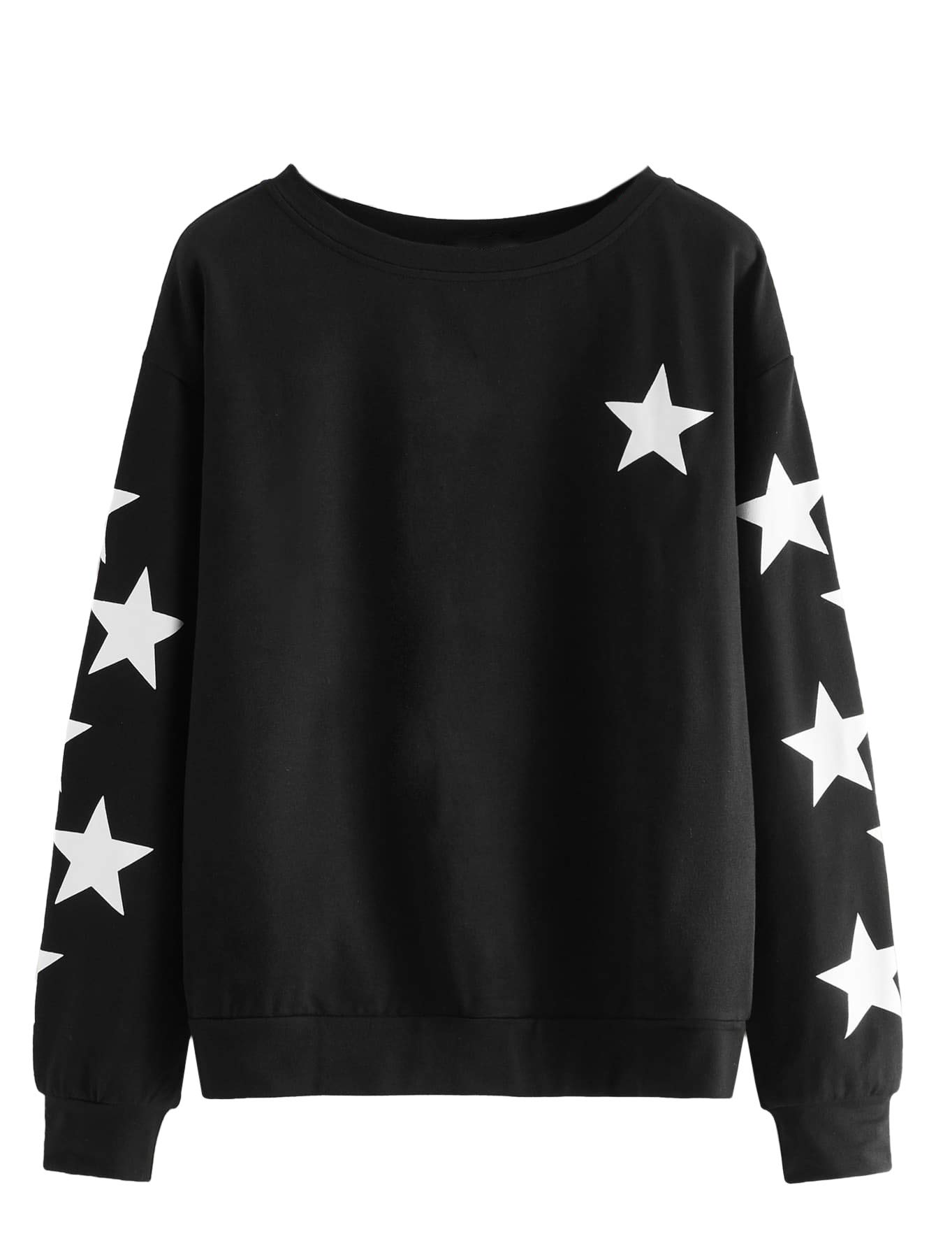 SweatyRocks Women's Long Sleeve Sweatshirt Star Graphic Print Pullover Shirt Top Black Large