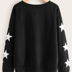 SweatyRocks Women's Long Sleeve Sweatshirt Star Graphic Print Pullover Shirt Top Black Large