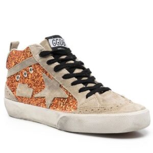 Golden Goose Mid Star Glitter Upper Suede Star Spur Wave and Heel Womens Sneakers - 37