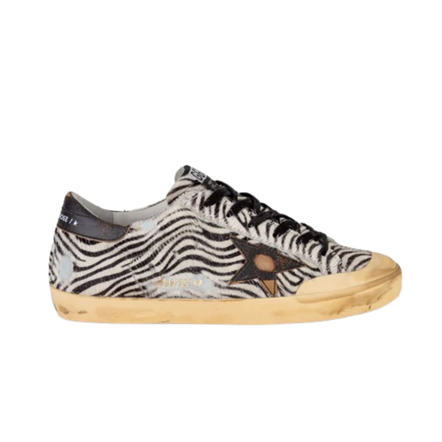 Golden Goose Super-Star Penstar Minizebra Horsy Upper Leather Star and Heel Womens Distressed Sneaker - 38 Black