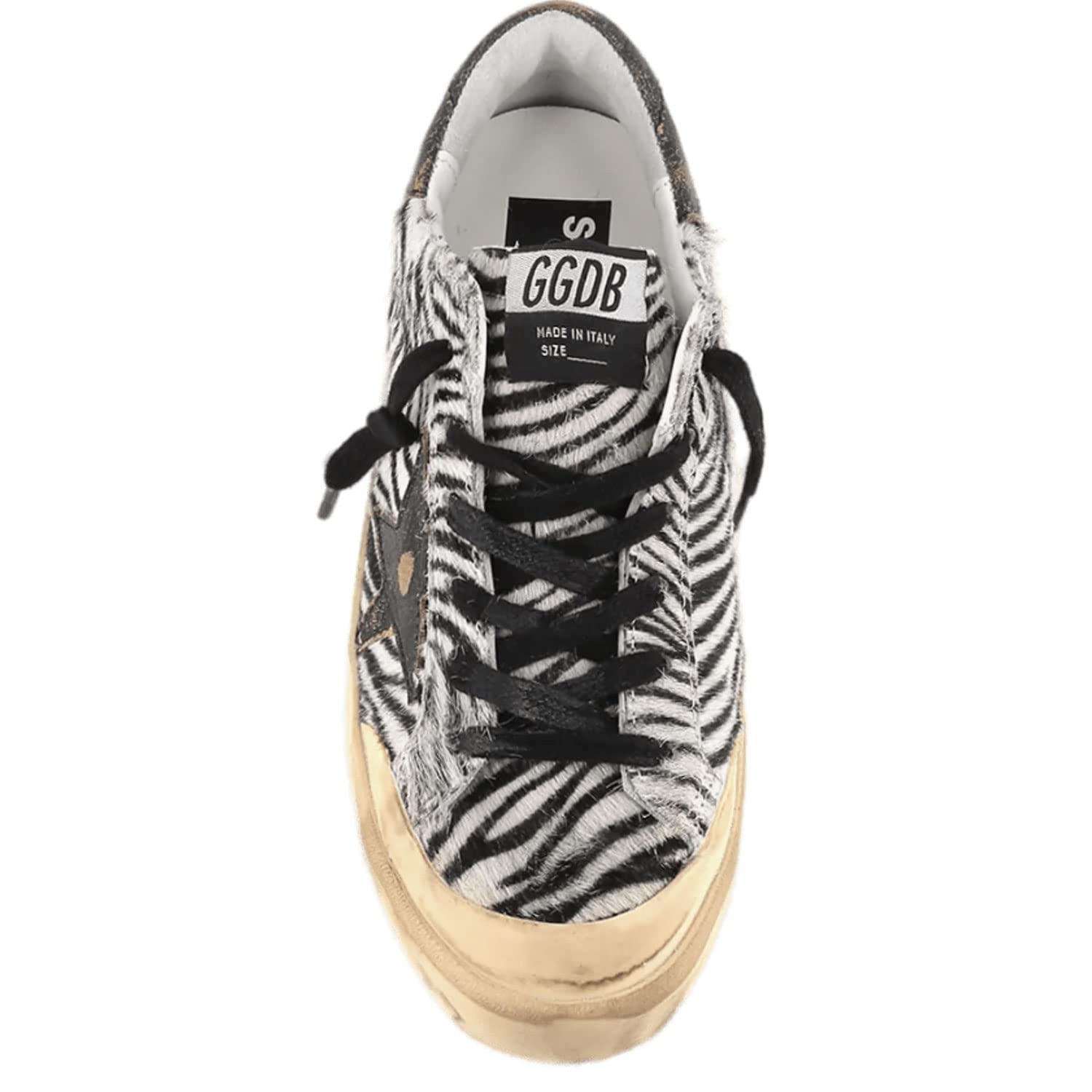 Golden Goose Super-Star Penstar Minizebra Horsy Upper Leather Star and Heel Womens Distressed Sneaker - 38 Black