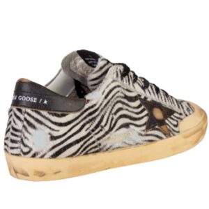 Golden Goose Super-Star Penstar Minizebra Horsy Upper Leather Star and Heel Womens Distressed Sneaker - 38 Black