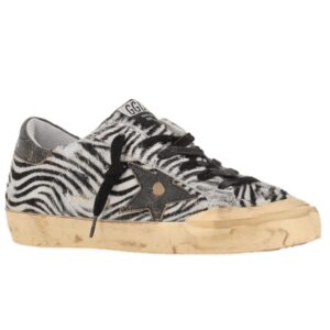 Golden Goose Super-Star Penstar Minizebra Horsy Upper Leather Star and Heel Womens Distressed Sneaker - 38 Black