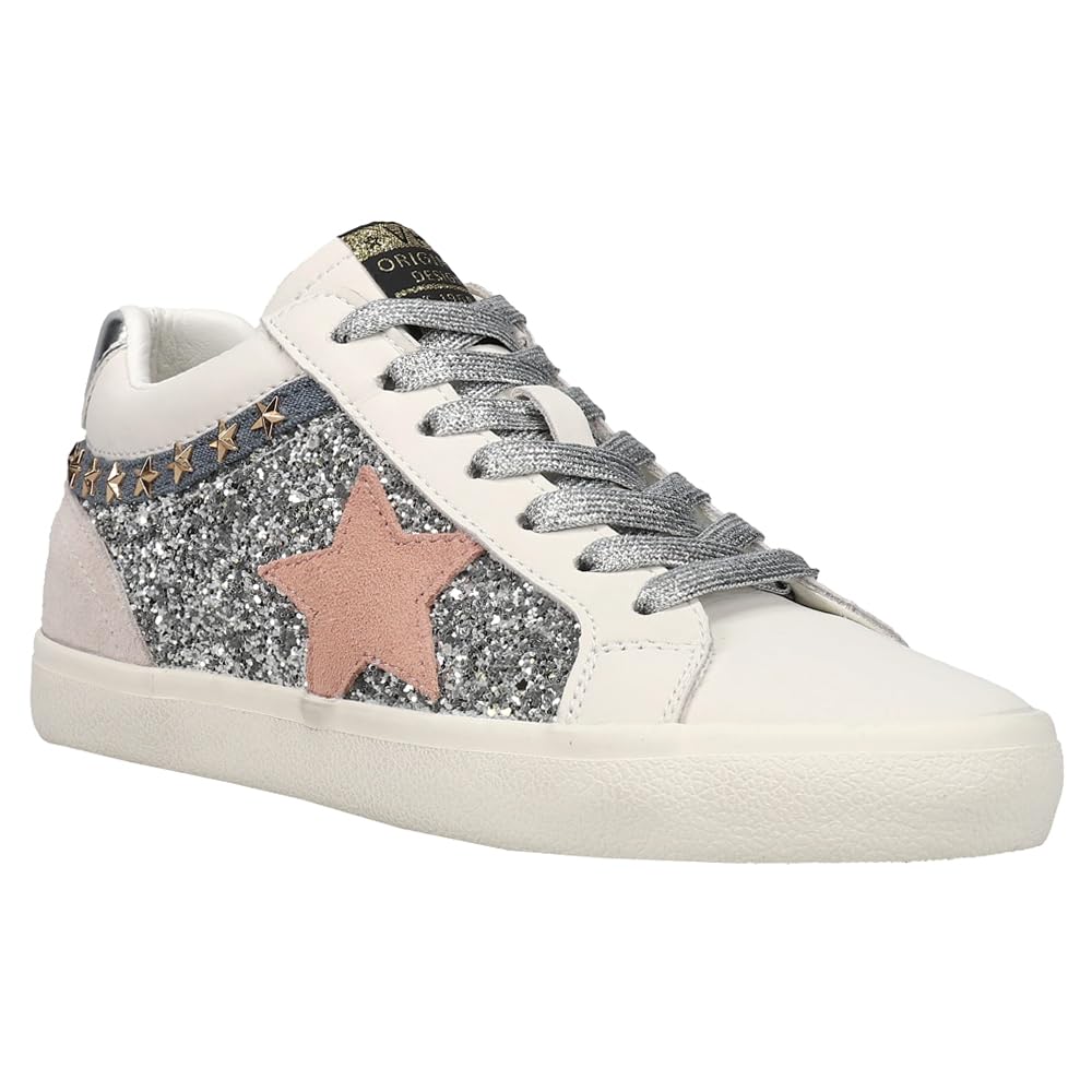 VINTAGE HAVANA Womens Bounce Glitter Lace Up Sneakers Shoes Casual - Pink, Silver, White - Size 6 M