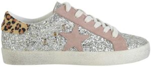 mi.im skylar rubber sole lace-up glitter suede leather star sneakers (8, light gold)