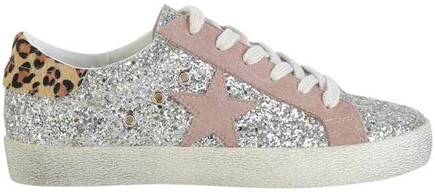 Mi.iM Skylar Rubber Sole Lace-up Glitter Suede Leather Star Sneakers (8, Light Gold)