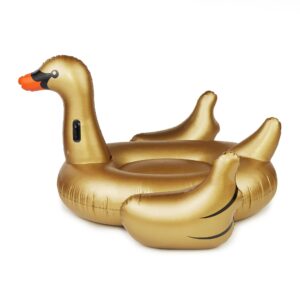 SWIMLINE ORIGINAL 90701 Inflatable Golden Goose Pool Float Floatie Ride-On Lounge W/ Stable Legs Wings Large Rideable Blow Up Summer Beach Swimming Party Lounge Big Raft Tube Decoration Toy Kids Adult