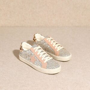 Mi.iM Skylar Rubber Sole Lace-up Glitter Suede Leather Star Sneakers (8, Light Gold)