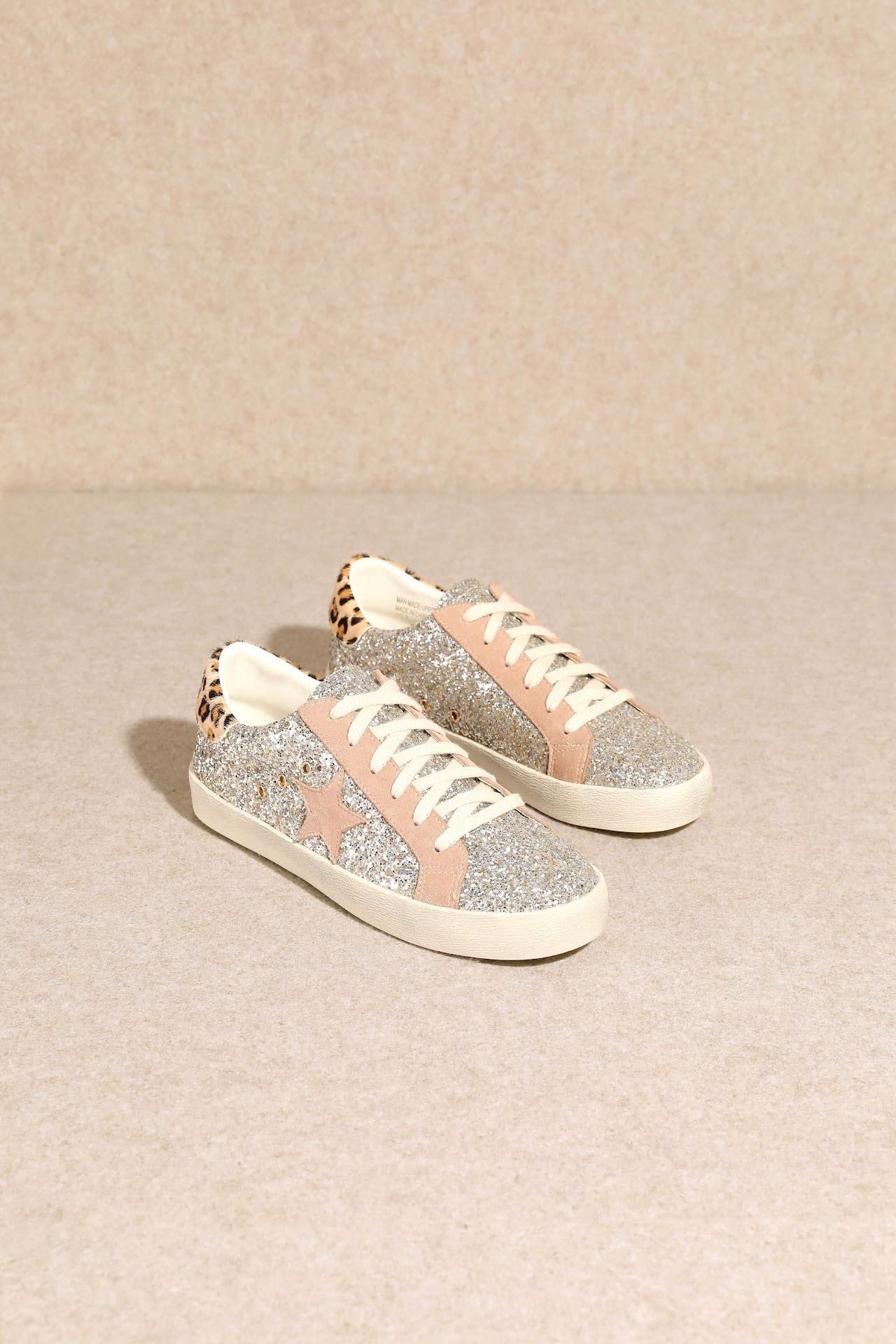 Mi.iM Skylar Rubber Sole Lace-up Glitter Suede Leather Star Sneakers (8, Light Gold)