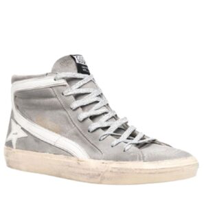 Golden Goose Slide Waxed Suede Upper Leather Star and List Laminated Wave Mens Sneakers-44 Grey