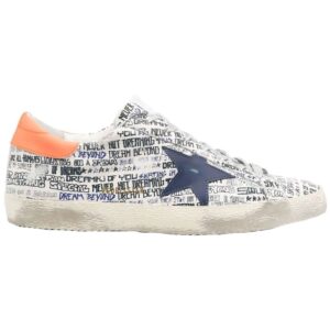 Golden Goose Super-Star All Over Printed Nappa Upper Leather Star Fluo Leather Heel Mens Distressed Sneakers-41 White