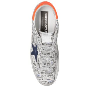 Golden Goose Super-Star All Over Printed Nappa Upper Leather Star Fluo Leather Heel Mens Distressed Sneakers-41 White