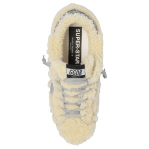 Golden Goose Super-Star Shearling Upper Glitter Star and Heel Womens Distressed Sneaker-38 White